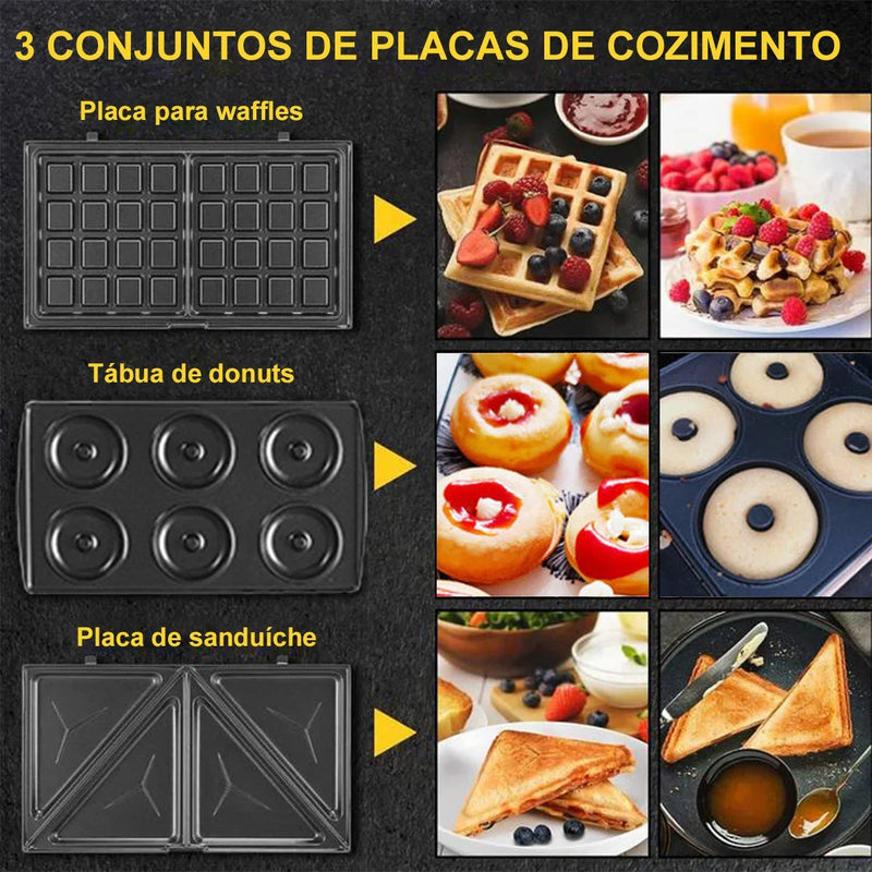 Sanduicheira 3 Em 1 Waffles Multifuncional Lanches Donuts 110v