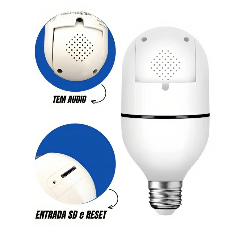 Câmera Lâmpada Smart Wi-Fi Full Hd Visão Noturna Giratória e Áudio Bidirecional – Segurança Inteligente 360° - Interna
