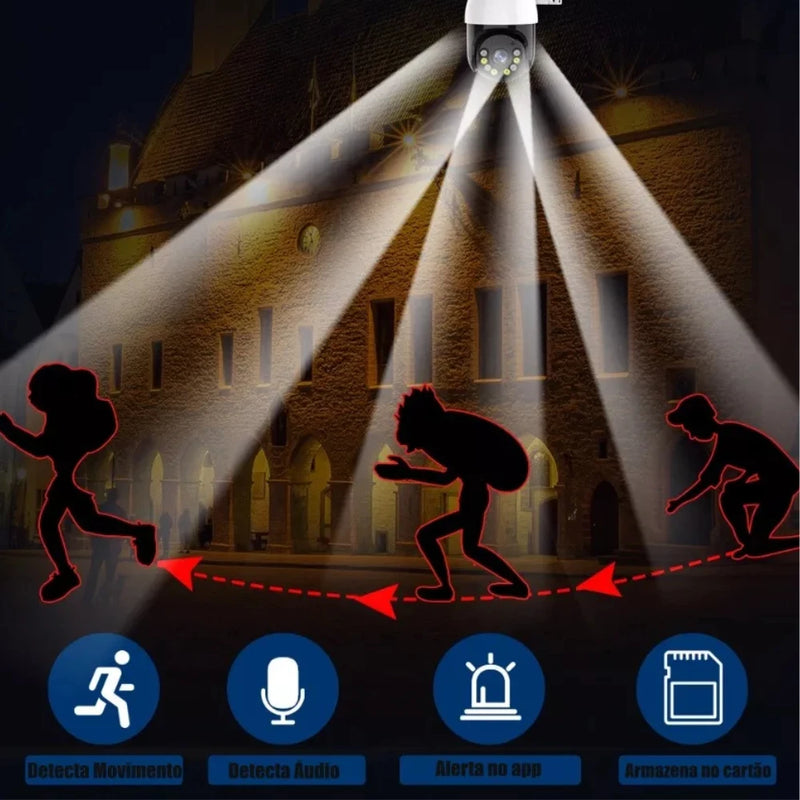 Câmera e Lâmpada de Segurança Wi-Fi Robô PTZ com Visão Noturna – Controle Total pelo Celular!