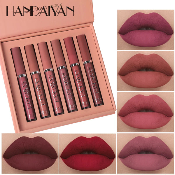 💄 Batom Líquido Handaiyan – Kit com 6 Cores Vibrantes