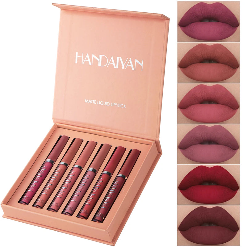 💄 Batom Líquido Handaiyan – Kit com 6 Cores Vibrantes