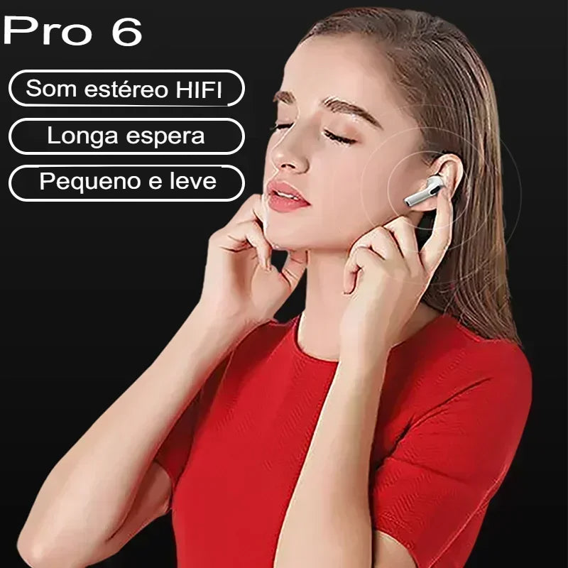 Fones de Ouvido Sem Fio TWS Pro 6 DAMORE – Alta Performance com Cancelamento de Ruído Ativo