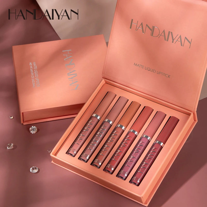💄 Batom Líquido Handaiyan – Kit com 6 Cores Vibrantes