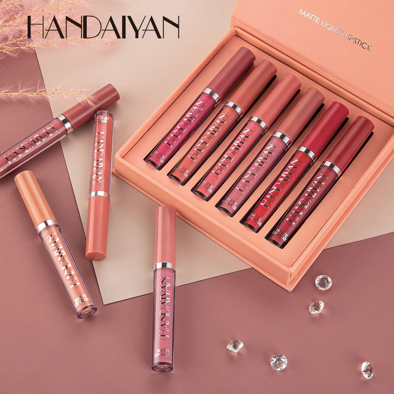 💄 Batom Líquido Handaiyan – Kit com 6 Cores Vibrantes