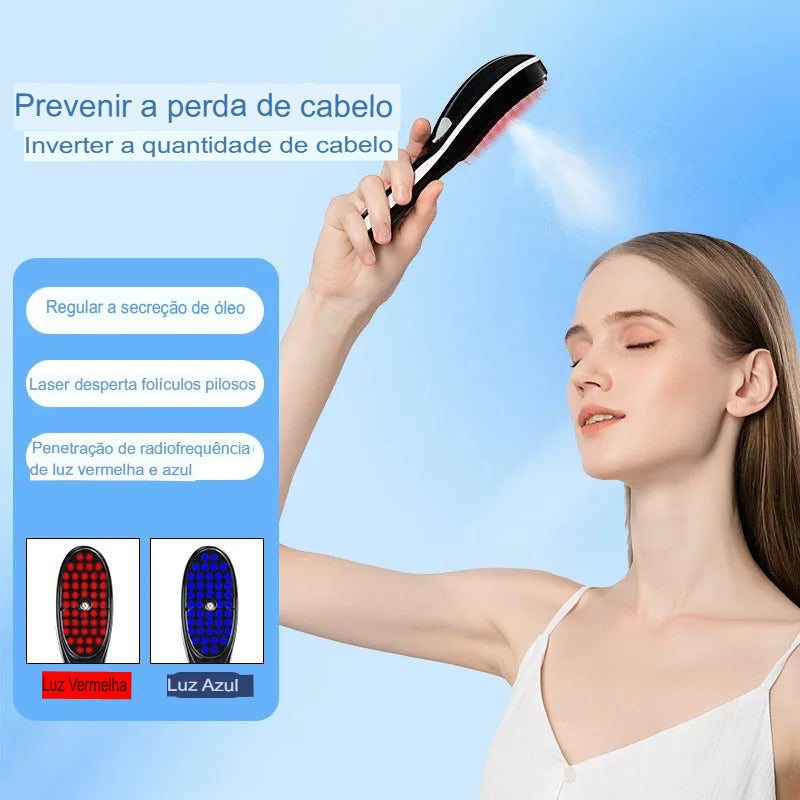 Pente Elétrico de Massagem Capilar 3 em 1 – Vibração, Luz Terapêutica e Nano Atomização